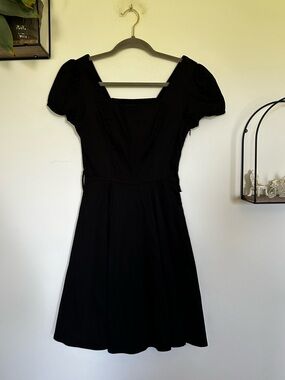 H&R Hearts & Roses Black Rockabilly Goth Square Neck‎ Fit & Flare Mini Dress 8